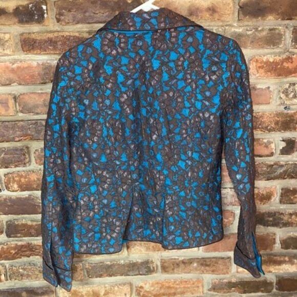 Fiona Woof Metallic Brown Blue Lace Blazer Jacket Women's Size 6 - Picture 9 of 9
